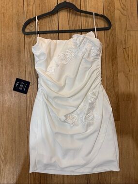 Lulu's Ivory Floral Appliqué Spaghetti Strap Mini Dress